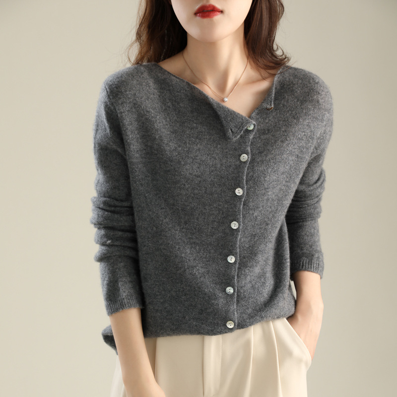 No collision ~ 2024 autumn single-breasted cardigan women's low round neck thin knitted outer long-sleeved top - Image 4