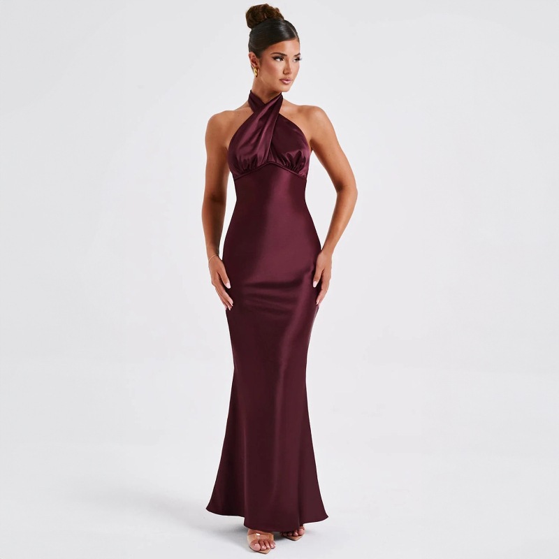 European and American dress 2025 summer new style fashion temperament backless strappy satin sleeveless slim dress skirt - Image 3