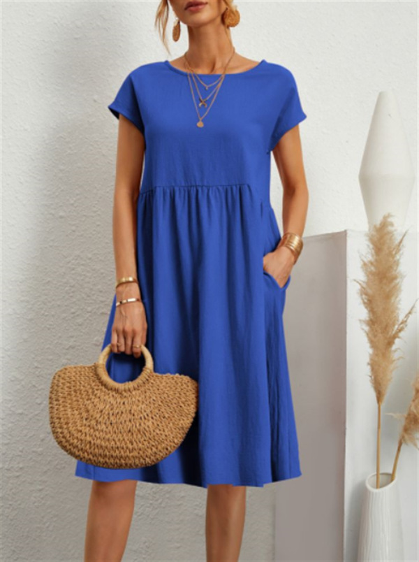 Amazon 2023 summer cross-border supply OL temperament women's cotton round neck A-line skirt dress manufacturer wholesale women - Image 14