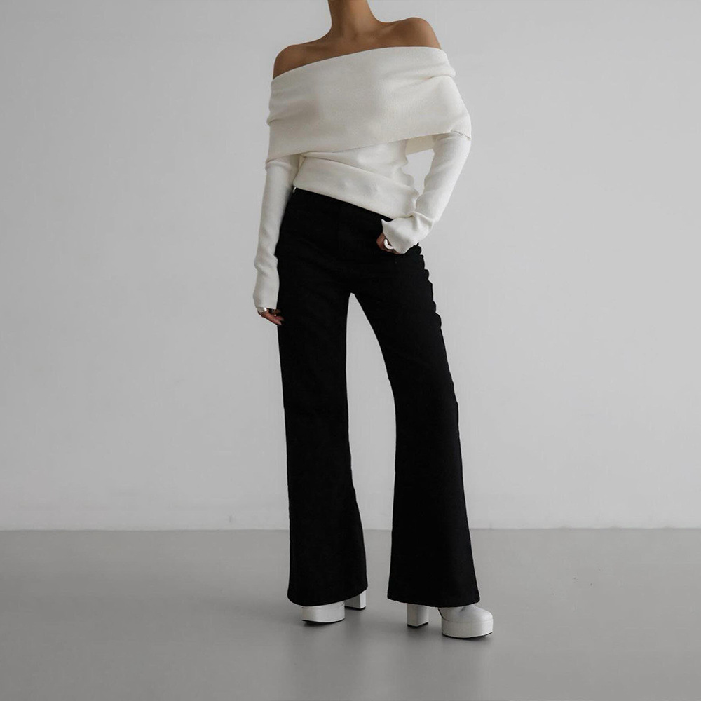 Women's Cross-Border Sweater 2025 Autumn/Winter European and American Style Long-Sleeved Knitted Base Layer Top, Off-Shoulder Sexy Slim Fit Top - Image 3