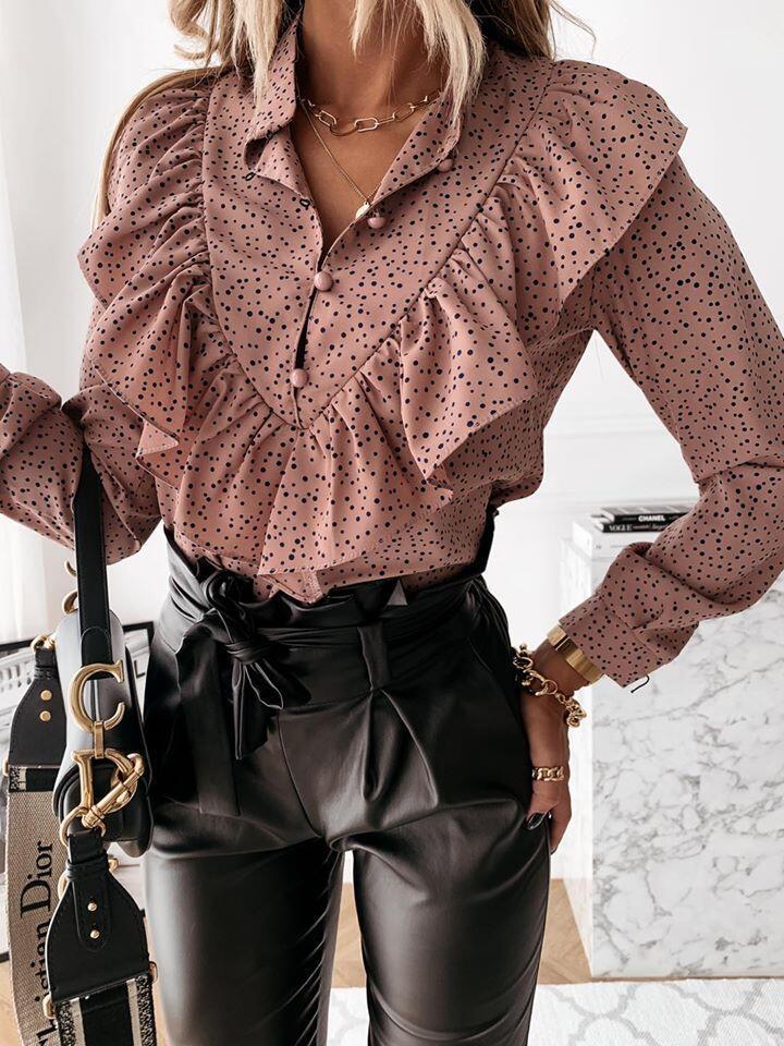 Spot 2020 autumn and winter new products AliExpress independent station long-sleeved ruffled temperament printed women's shirt - Image 6