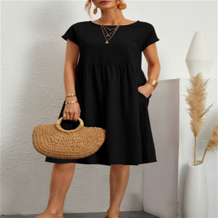 Amazon 2023 summer cross-border supply OL temperament women's cotton round neck A-line skirt dress manufacturer wholesale women - Image 15