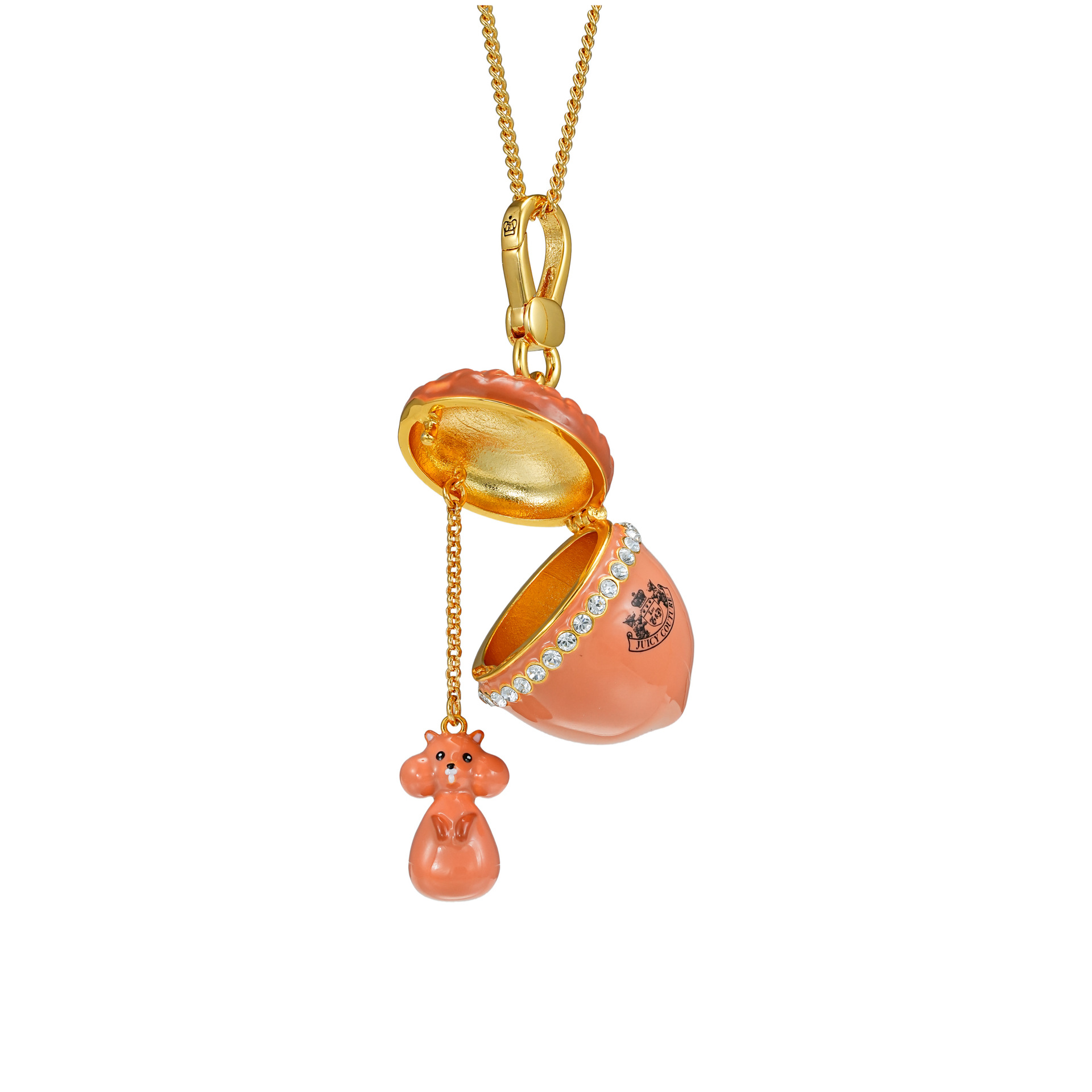 Original 3D diamond-encrusted enamel orange nut pendant design with openable squirrel and acorn clavicle chain - Image 7