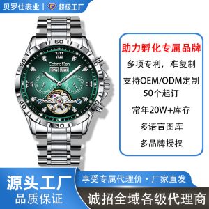 Lightweight custom mechanical watch with skeletonized tourbillon and double calendar, stylish dial, men's wristwatch, factory direct shipping, DY best-selling watch.