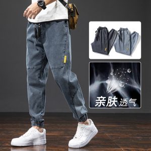 Men's jeans spring new Korean style casual trousers men's trousers trendy brand loose overalls leggings large size men's trousers