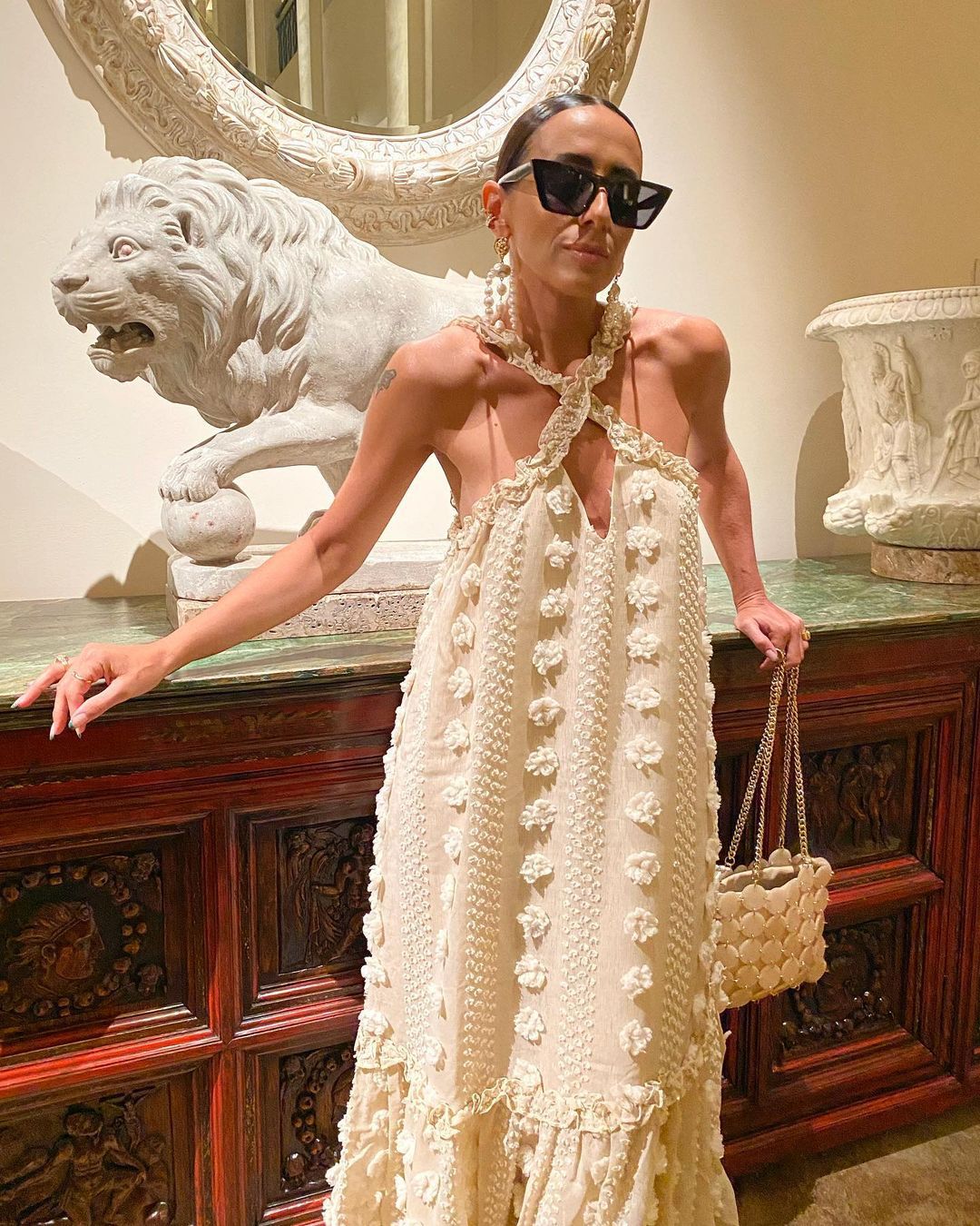 GY2200 fashionable halterneck three-dimensional flower floor-length cake dress cross-border - Image 2