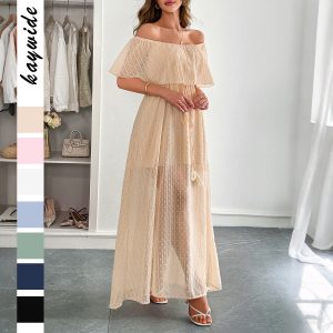 DiYun Cross-border Elegant European and American Style Strapless Waist-cinching Short-sleeved Women's Long Dress 2026 Summer Amazon