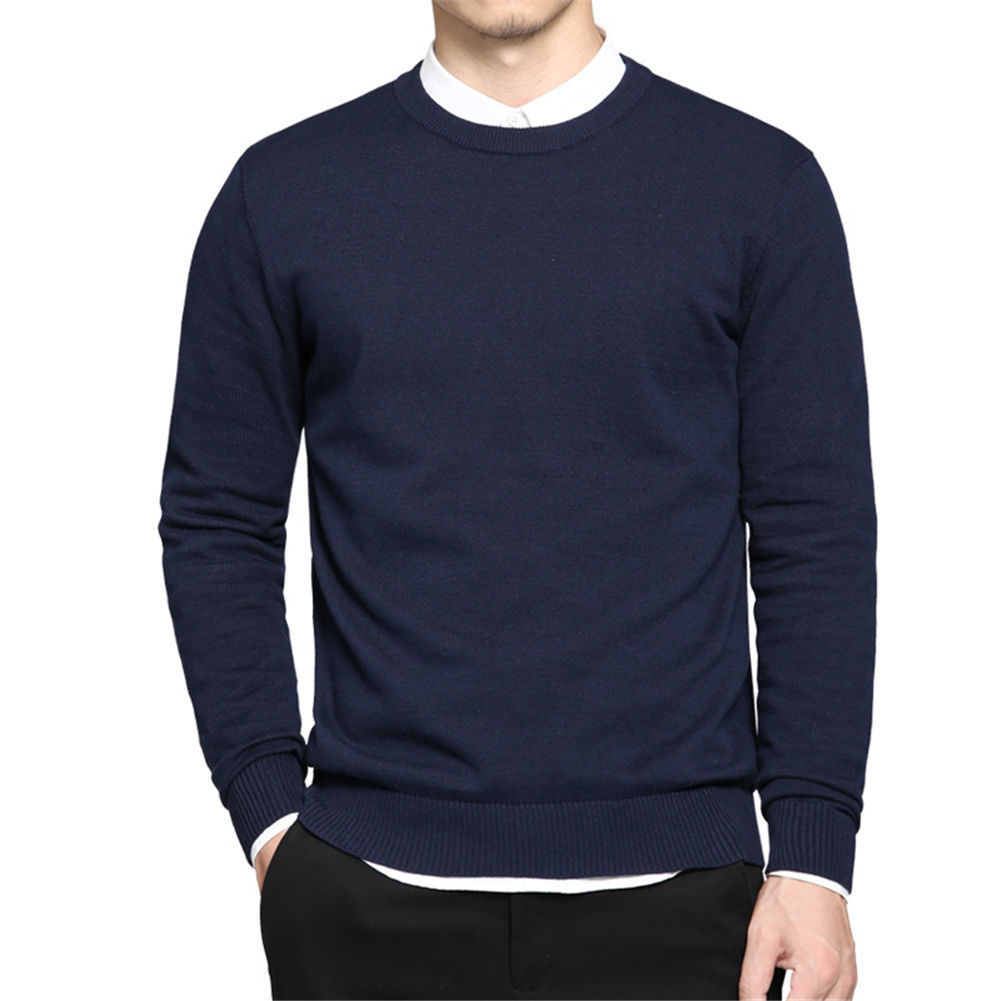 2023 Autumn Men's Base Shirt Round Neck Wool Sweater European and American Men's Solid Color Pullover Foreign Trade Knitted Sweater - Image 2