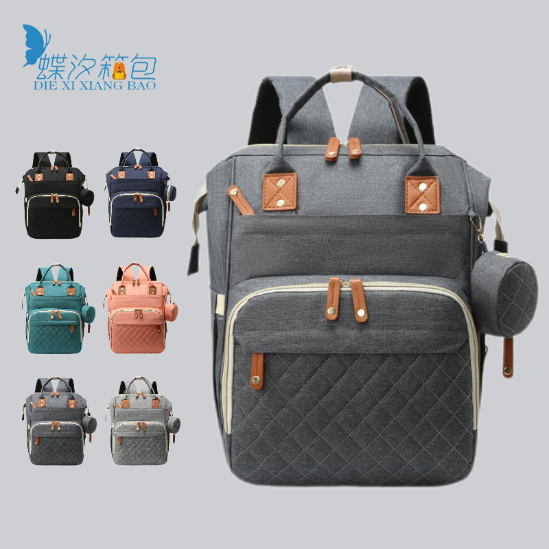Cross-border classic mommy bag embellished with small coin purse multi-function USB charging mother and baby bag light solid color mommy bag