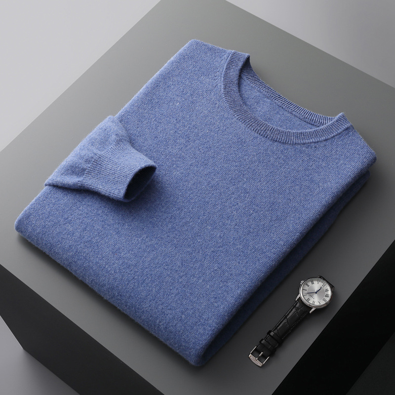 Autumn and winter new first-line ready-to-wear 100 full wool sweater men's round neck long-sleeved pullover sweater solid color knitted bottom - Image 7