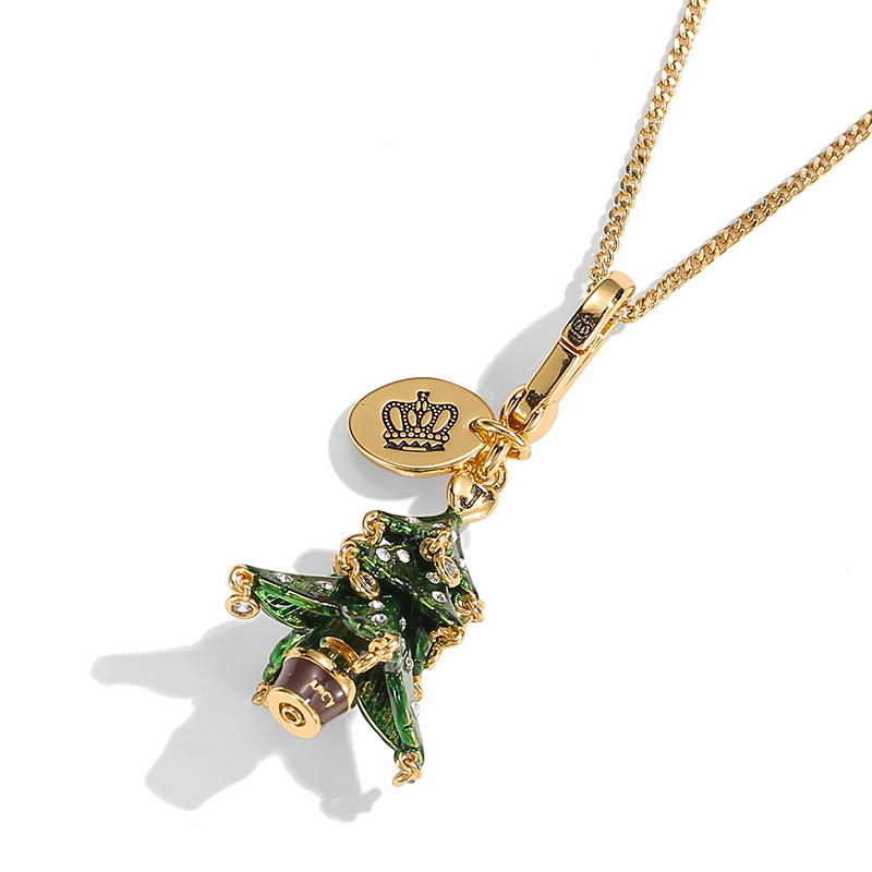 Qingdao Cross-border Trade Jewelry Enamel Glaze Diamond-set Green Christmas Tree Bell Pendant Christmas Ornament Necklace - Image 3