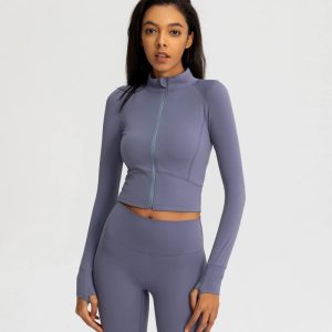Sports coat women's tight-fitting yoga wear quick-drying long-sleeved top zipper cardigan running fitness wear jacket