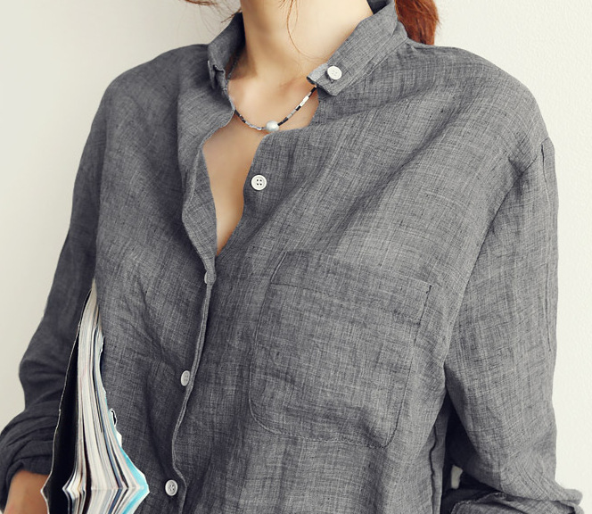 South Korea purchasing new women's cotton and linen shirt women's long-sleeved loose thin sun protection clothing - Image 3