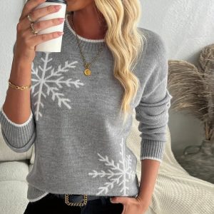 Grey High-Neck Crochet Sweater
