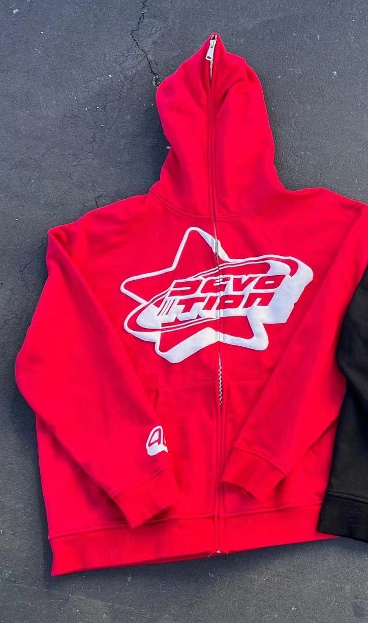 Oversized full face zipper sweater streetwear spring Y2k gothic punk star print hoodie tide - Image 4