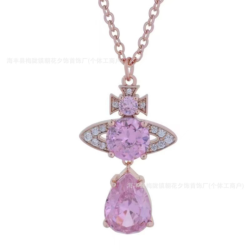 High-quality, thick gold-plated, Xijia Empress Dowager Saturn element mermaid tears multi-colored diamond teardrop long necklace for women. - Image 10