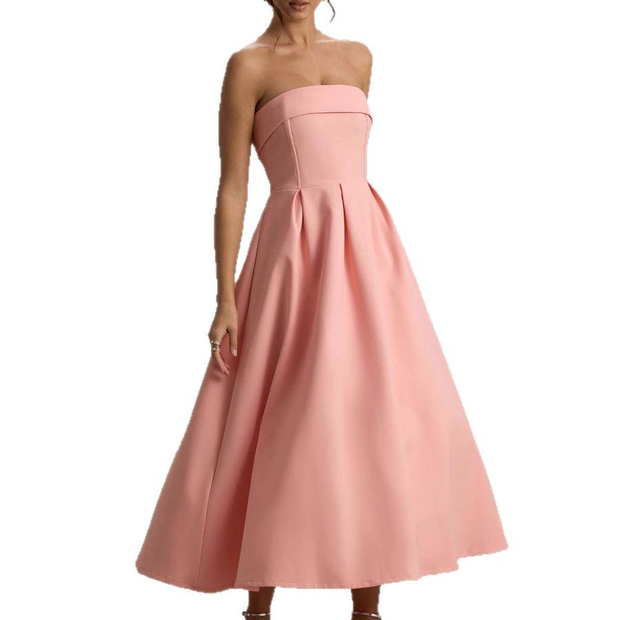 2025 European and American style elegant strapless dress, slim fit, foreign trade bandage-style cross-border high-end solid color long dress - Image 5