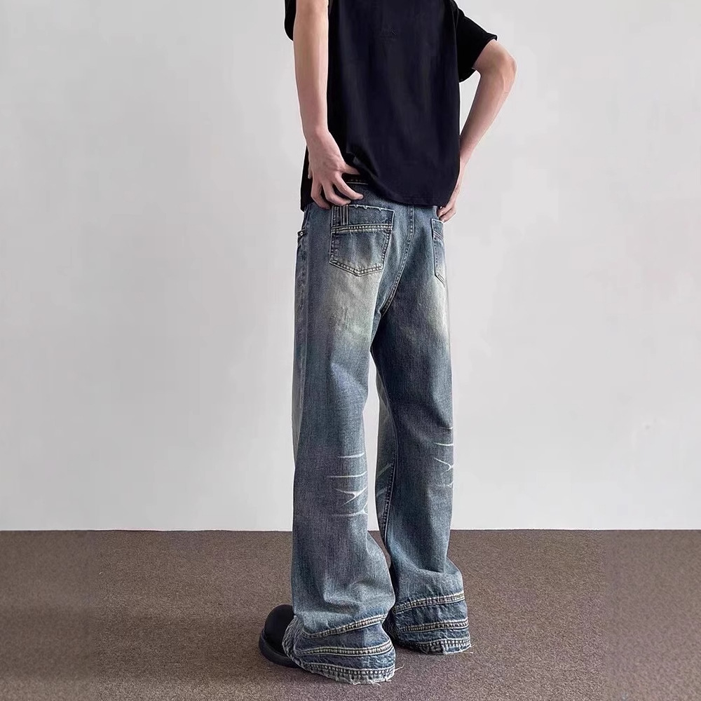 American retro niche design cat whisker flared jeans men's trendy brand handsome high street vibe couple pants trendy - Image 4