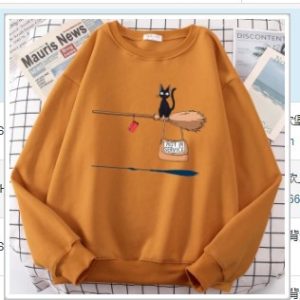 Cross-border autumn and winter girls' clothing cute witch broom kitten plus velvet round neck long-sleeved sweater loose casual jacket