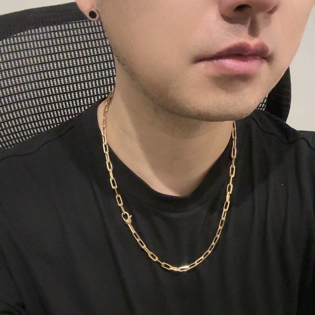 High-version V-gold cardigan Santos Spartan necklace, European and American style, unisex couple's thick bamboo joint chain clavicle chain - Image 2