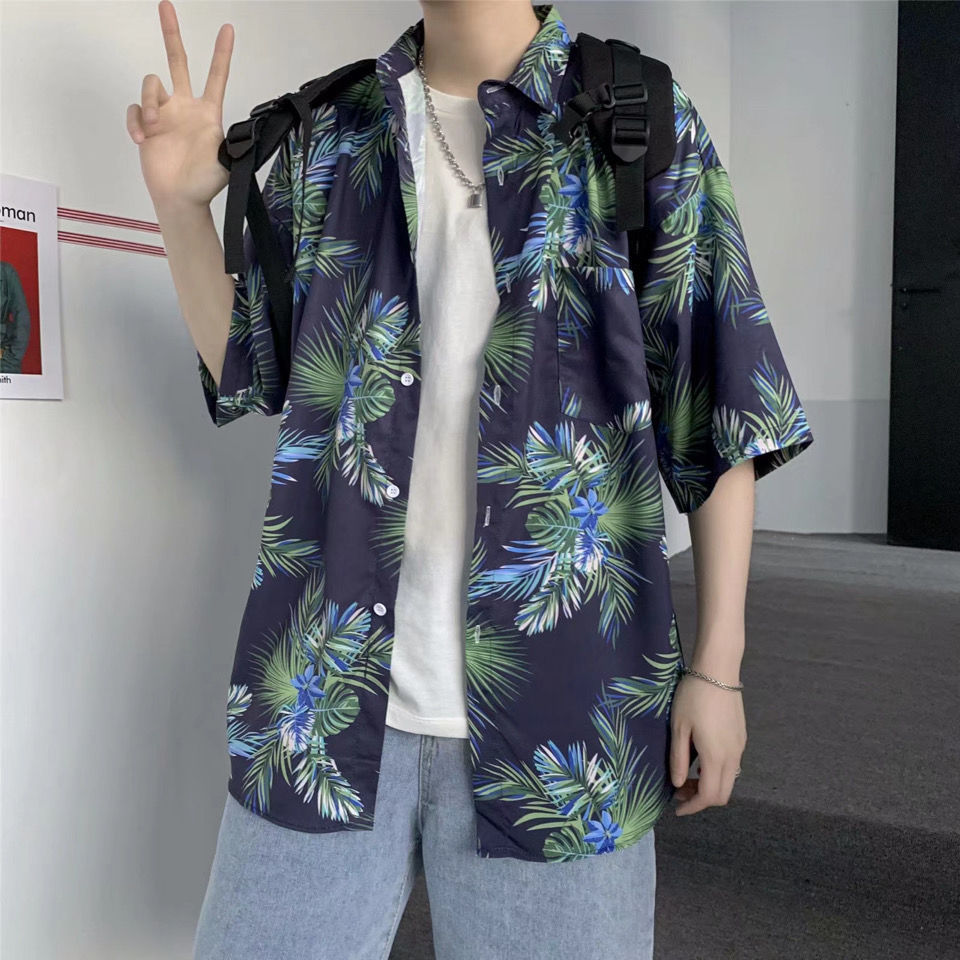 Summer short-sleeved shirts for men and women Hainan Sanya travel couples floral casual shirts summer Hong Kong style fashion - Image 17