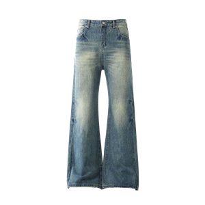 NB118 American high street neutral retro high-end washed blue deconstructed design men's flared jeans