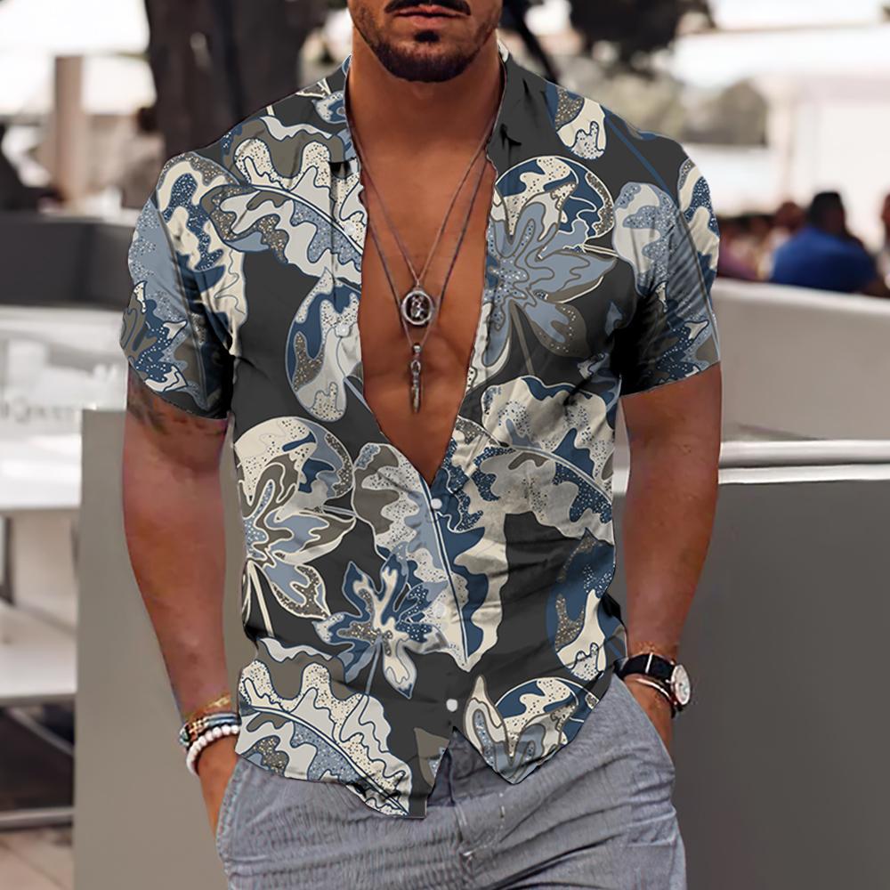 Cross-border foreign trade 2023 men's Hawaiian short-sleeved shirt men's lapel shirt holiday casual T-shirt - Image 42