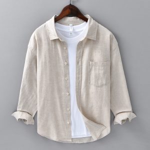 Spring/Summer Linen Long-Sleeve Shirt for Men, Business Casual, Versatile Cotton Linen Shirt, Literary Men's Clothing, Youth Top 201