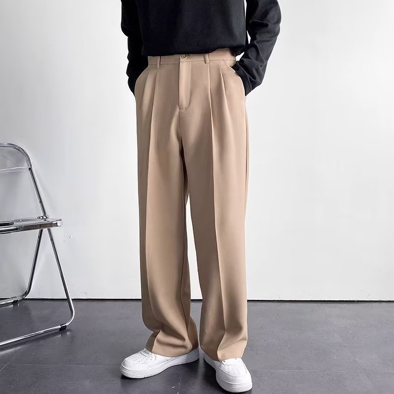 American-style white men's suit pants, high-end look, loose-fitting straight leg, floor-length, casual and versatile, trendy suit pants. - Image 9