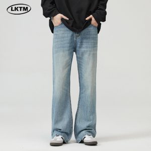LKTM Men's Wear#American High Street Washed Light Blue Flared Jeans Men's Fashion Brand High-end Slimming Trousers