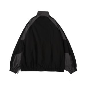 2022 autumn and winter Japanese retro color contrast stitching stand collar jacket men's trendy brand loose college style casual jacket for couples