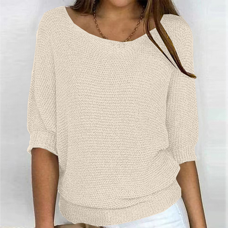 2026 New Russian AliExpress Wish Solid Color Crew Neck Knitted Top Women's Three-Quarter Sleeve Top Air Conditioning Shirt In Stock - Image 25