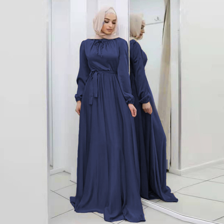 Factory direct sales Yi Duoduo European and American new soft waist elegant satin long skirt big swing dress 21662 - Image 2