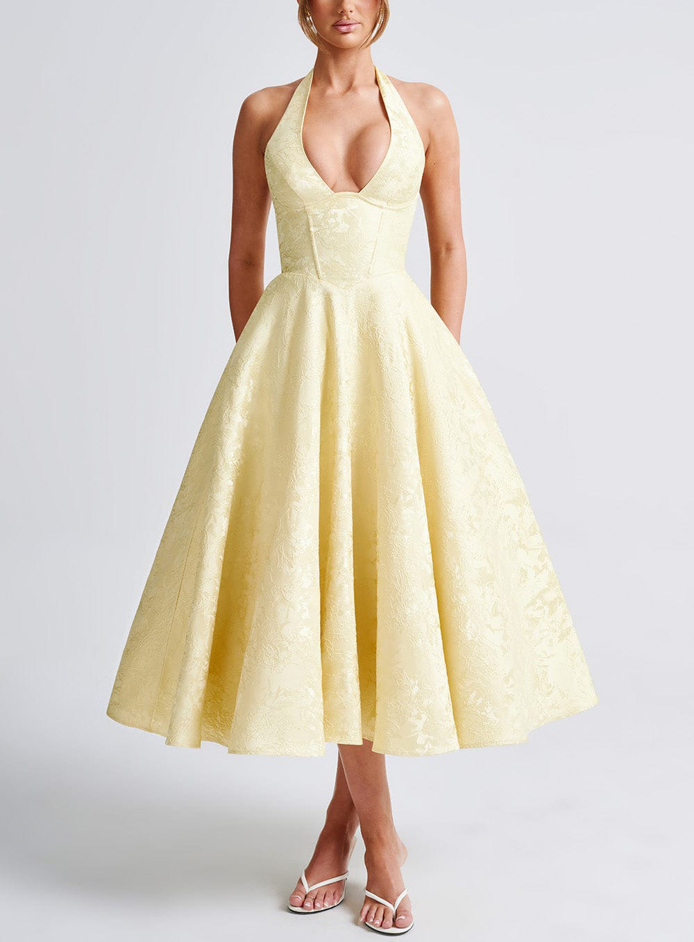 European and American cross-border V-neck halter neck jacquard dress high-end evening dress spring and summer temperament sleeveless backless waist long dress - Image 7