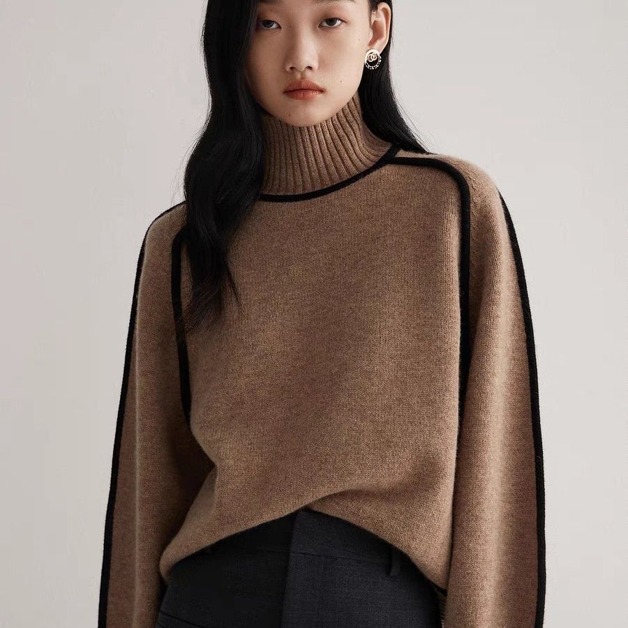 Cross-border trade women's sweater, fashionable high neck, raglan sleeve top, elegant ribbed base knitwear for women - Image 2