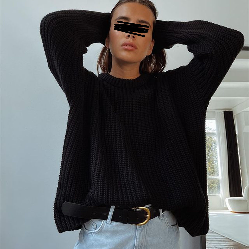 European and American style solid color round neck thick sweater for women, 2025 autumn and winter new arrival, loose long sleeve lazy style pullover knit sweater for women. - Image 21