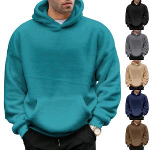 Cross-border foreign trade 2023 winter new double-faced fleece youth hooded sweatshirt men's lamb wool winter pullover jacket