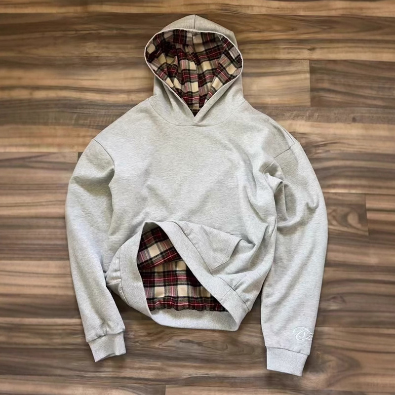 European and American cross-border autumn and winter American hip-hop reversible plaid print loose sweatshirt unisex Y2K pullover - Image 6