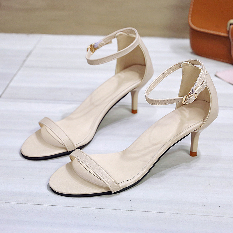 High-heeled sandals women's European and American style 2022 summer new fashion simple thin-heeled one-piece open-toe sandals - Image 6