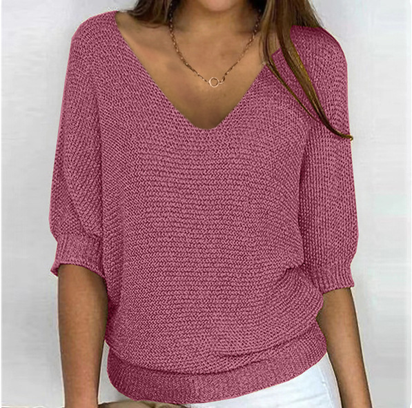 2026 New Russian AliExpress Wish Solid Color Crew Neck Knitted Top Women's Three-Quarter Sleeve Top Air Conditioning Shirt In Stock - Image 21