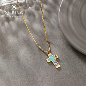 Xuping's new fashionable stainless steel 14k color cross necklace, European and American style, unique hip-hop trendy jewelry for women.