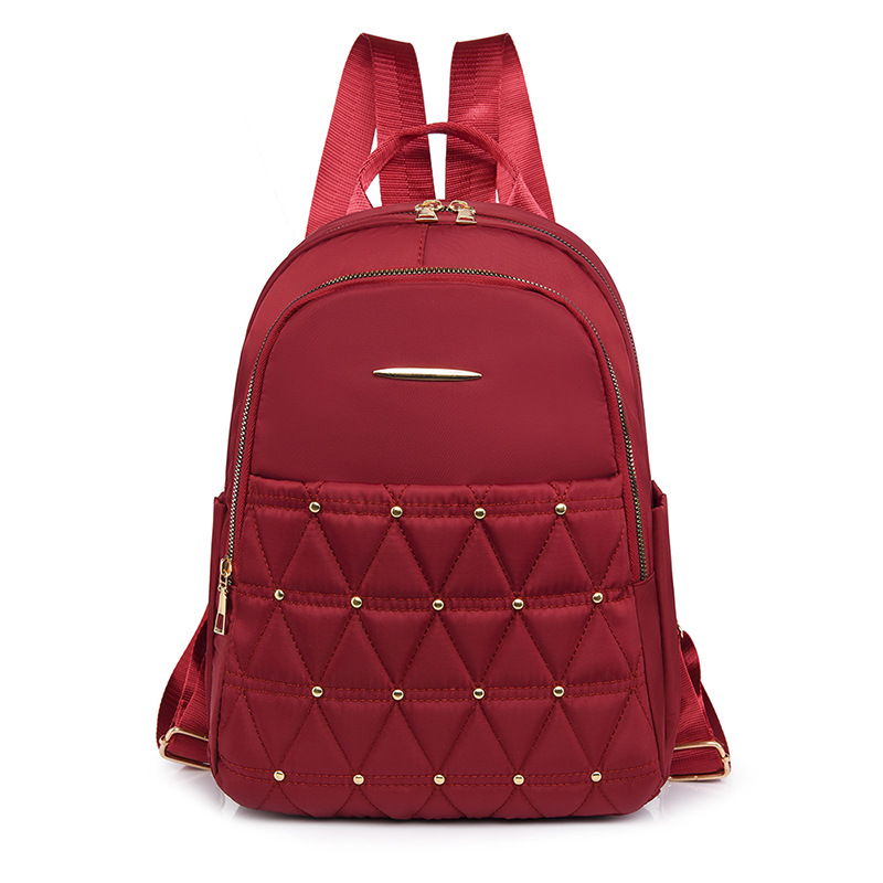 New women's bag cross-border Oxford cloth backpack large capacity fashion rhombus school bag fashionable simple solid color travel bag - Image 3
