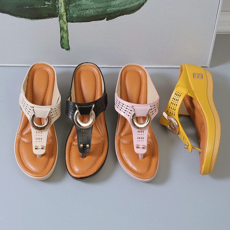 2023 foreign trade large size sandals Europe and the United States fashion flip flops wedge wedge thick bottom Europe and the United States fashion Roman sandals and slippers - Image 4