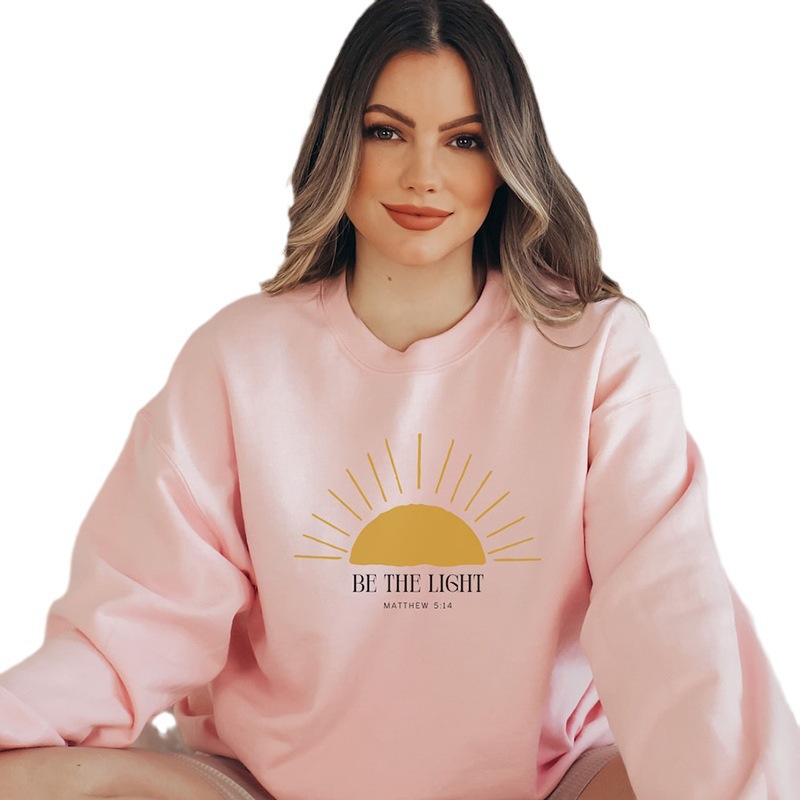 Amazon European and American hot-selling Chinese cotton sweatshirt for women Be The Light Sweatshirt round neck women's sweatshirt - Image 5