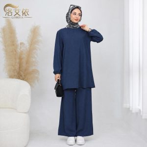 2026 Loriya Casual Plus Size Solid Color Top and Wide-Leg Pants Set LR1325