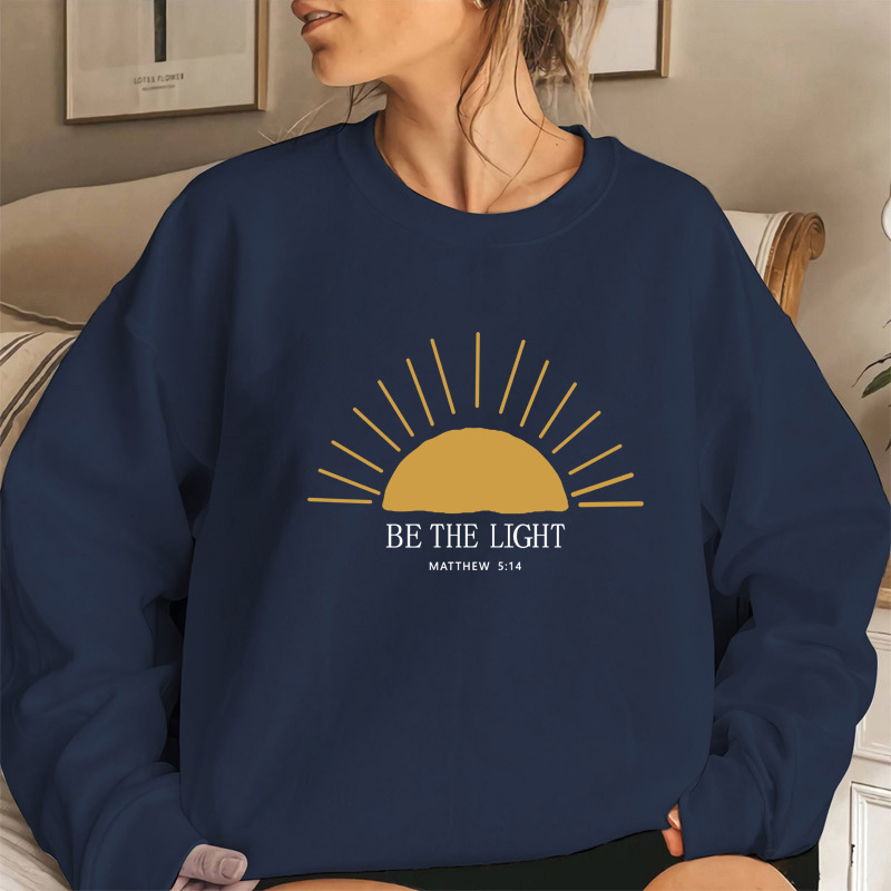 Amazon European and American hot-selling Chinese cotton sweatshirt for women Be The Light Sweatshirt round neck women's sweatshirt - Image 4