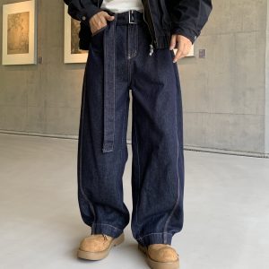 New trendy loose straight dark blue washed jeans scimitar pants spot American style basic straight