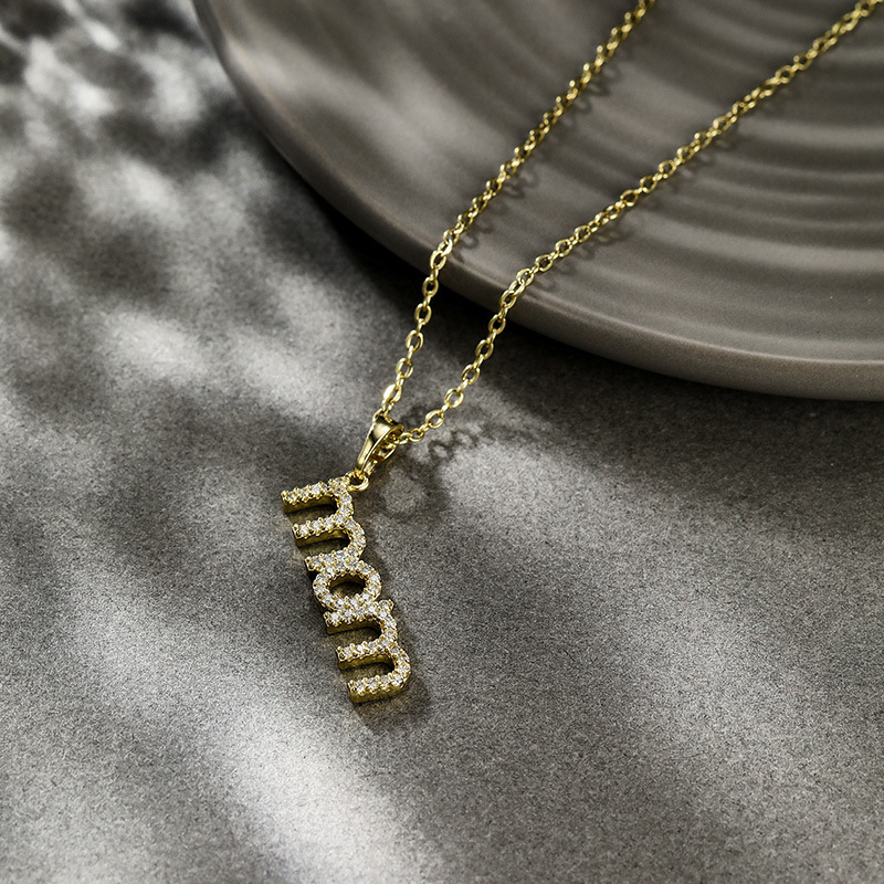Xuping's new fashionable alloy electroplated 14k color letter pendant necklace with artificial gemstones - a Mother's Day gift. - Image 7