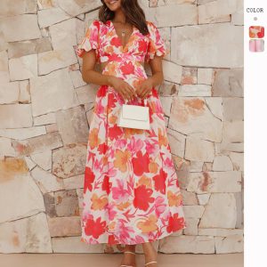 Cross-border European and American foreign trade independent station 2024 spring and summer new fresh and elegant floral large swing backless design dress