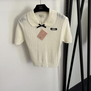 Nanyou High-End Foreign Trade Style New Letter Black Label Peter Pan Collar Knitted Short-Sleeved Pullover Loose Versatile Women's Top